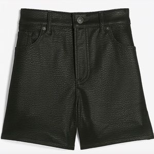 NWT High Waisted Textured Black Leather Shorts, 0